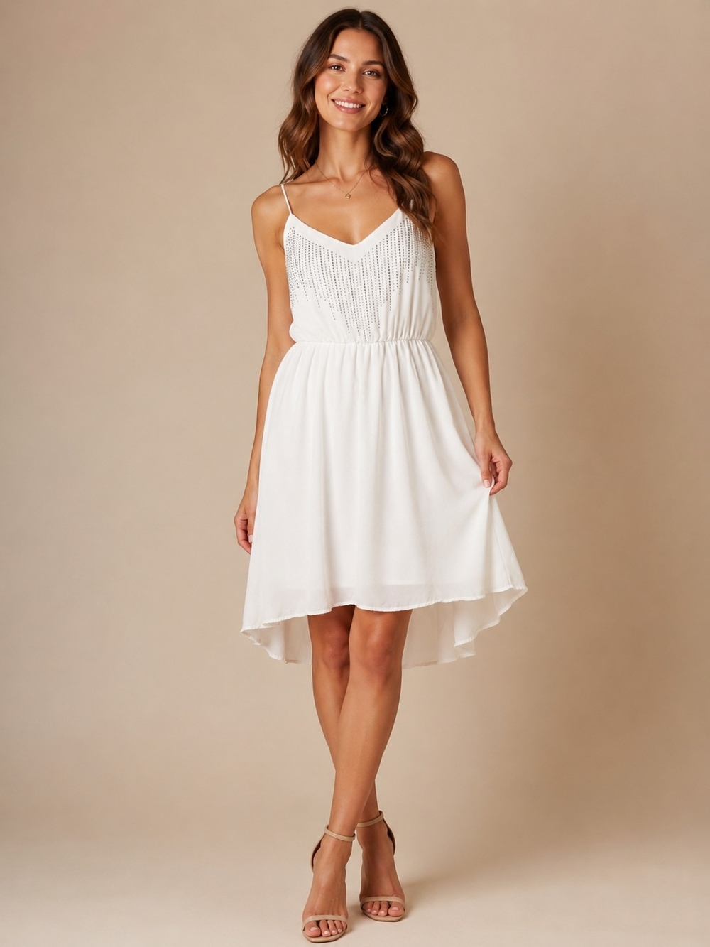 Charlotte Russe White Rhinestone Embellished High-Low Dress Size Large